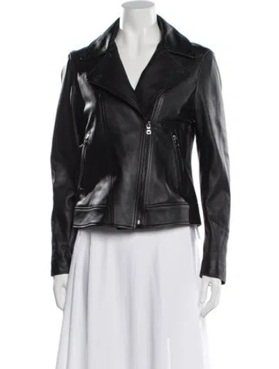 Pre-owned Gerard Darel Lamb Leather Biker Jacket In Blue