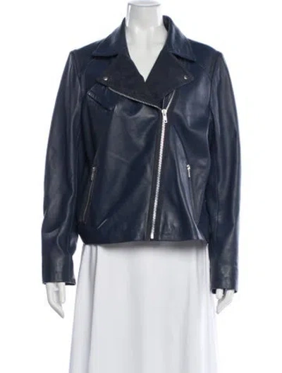 Pre-owned Gerard Darel Lamb Leather Biker Jacket In Blue
