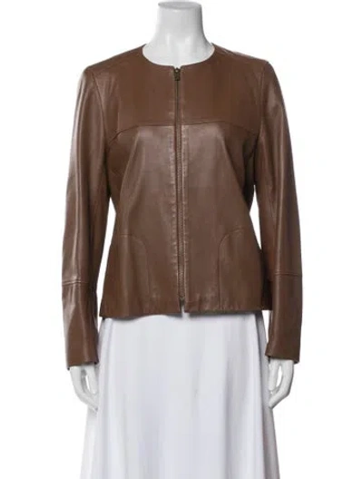Pre-owned Gerard Darel Lamb Leather Biker Jacket In Brown