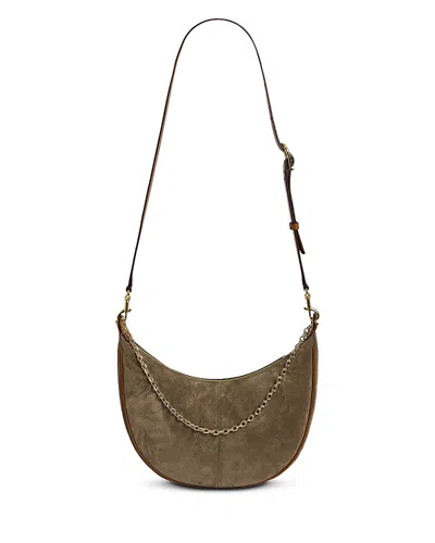 Gerard Darel Le Suzanne Suede Half Moon Bag In Olive
