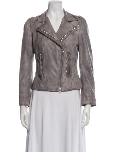 Pre-owned Gerard Darel Leather Biker Jacket In Gray