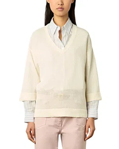 Gerard Darel Lee V Neck Linen Sweater In Ecru