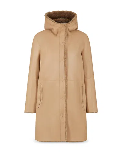 Gerard Darel Lelie Shearling Leather Coat In Sand