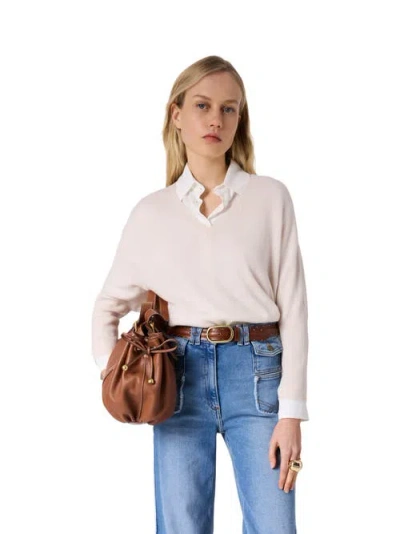 Gerard Darel Lenae V-neck Loose Fit Jumper In White