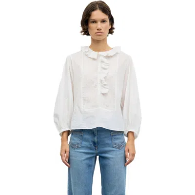 Gerard Darel Leone Ruffle Pintuck Detail Shirt In White