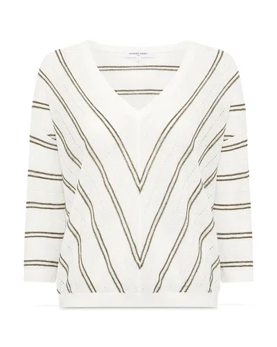 Gerard Darel Lerya Linen Blend Chevron Knit Sweater In White
