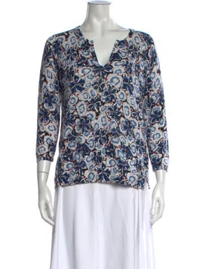 Pre-owned Gerard Darel Linen Floral Print Sweater In Blue