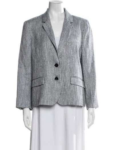 Pre-owned Gerard Darel Linen Houndstooth Print Blazer In Blue