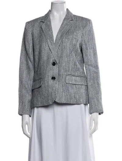 Pre-owned Gerard Darel Linen Houndstooth Print Blazer W/ Tags In Blue