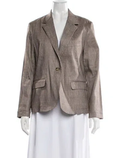 Pre-owned Gerard Darel Linen Plaid Print Blazer W/ Tags In Neutral