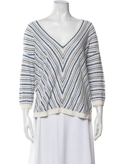 Pre-owned Gerard Darel Linen Striped Sweater In White
