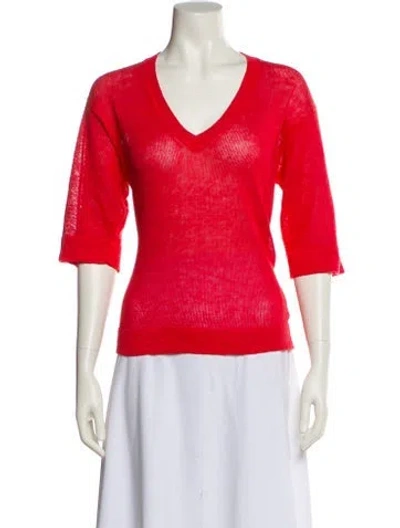 Pre-owned Gerard Darel Linen V-neck Sweater In Red