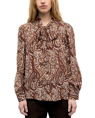 Gerard Darel Lisie Printed Tie Neck Blouse In Brown