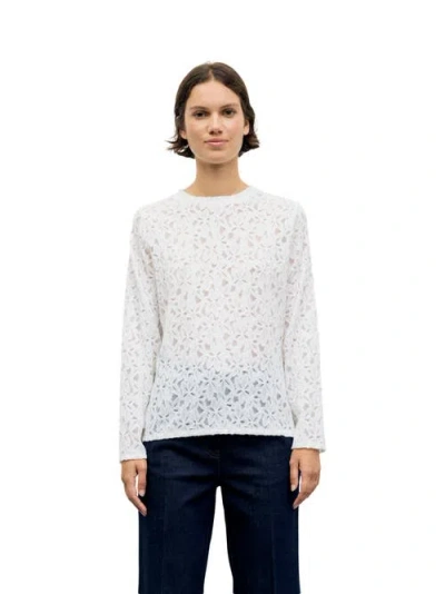 Gerard Darel Long Sleeve Lace Detail T-shirt In Ecru