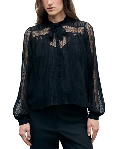 Gerard Darel Lonnie Tie Neck Button Front Blouse In Black