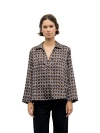 Gerard Darel Lorra Printed Open Collar Blouse In Brown