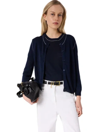 Gerard Darel Lorys Contrast Trim Cardigan In Blue