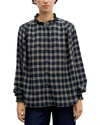Gerard Darel Lotte Printed Ruffle Trim Blouse In Navy