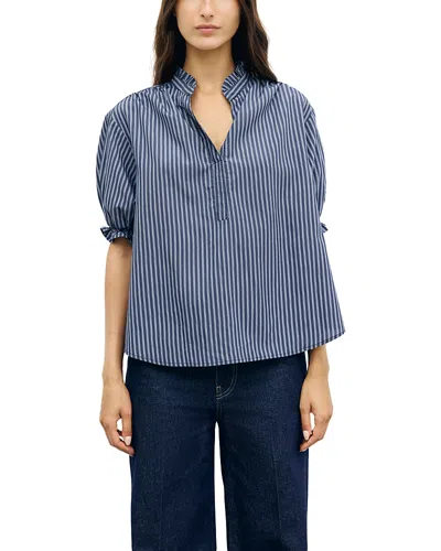 Gerard Darel Louann Ruffled High Collar Blouse In Blue