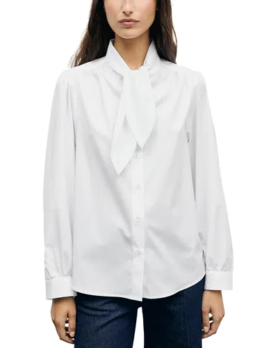 Gerard Darel Louka Cotton Tie Collar Blouse In White