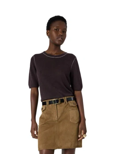 Gerard Darel Loumia Short Sleeve Sweater In Brown