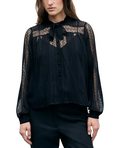 Gerard Darel Lonnie Tie Neck Button Front Blouse In Black