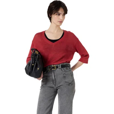 Gerard Darel Lylou 3/4 Sleeve V-neck Knit Top In Red