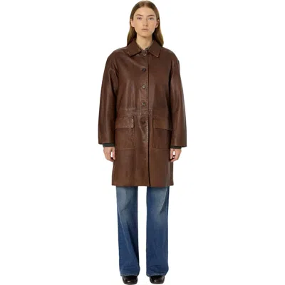 Gerard Darel Madyson Long Leather Jacket In Brown