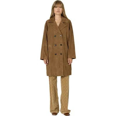 Gerard Darel Manon Suede Double Breasted Jacket In Brown