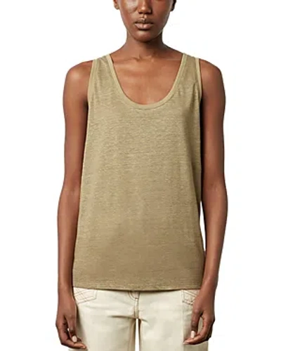 Gerard Darel Margot Linen Tank Top In Khaki Green