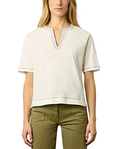 Gerard Darel Marina Split Neck Tee In Ecru