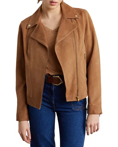Gerard Darel Maud Suede Moto Jacket In Caramel