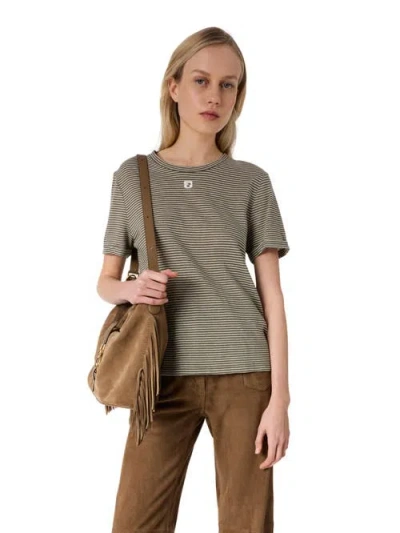 Gerard Darel Melva Linen Blend Striped T-shirt In Green