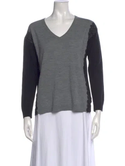 Pre-owned Gerard Darel Merino Wool V-neck Sweater In Gray