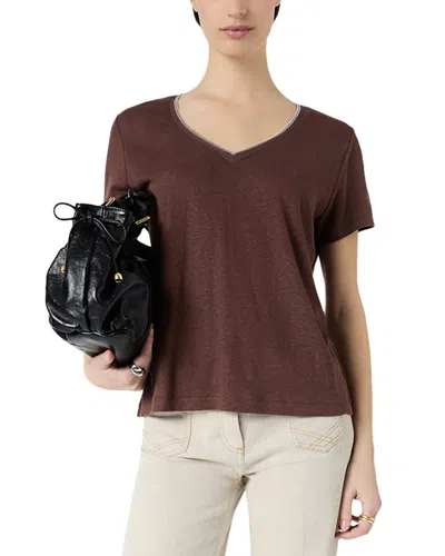 Gerard Darel Mirana Linen V-neck T-shirt In Brown