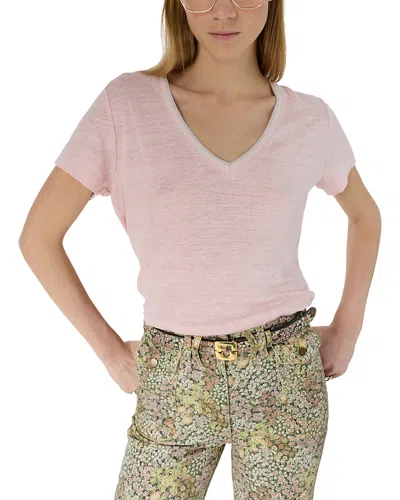 Gerard Darel Mirana Linen V Neck Top In Pink