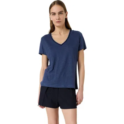 Gerard Darel Mirana Linen V-neck T-shirt In Blue