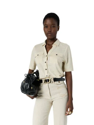 Gerard Darel Moana Open Collar Linen Shirt In White