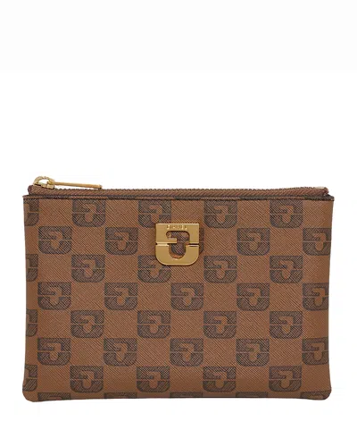 Gerard Darel Monogram Leather Pochette In Brown