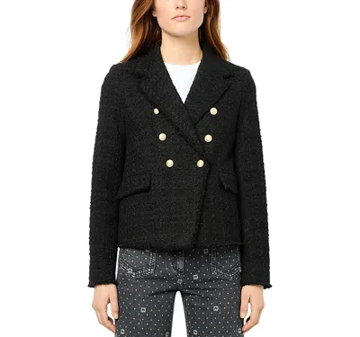 Gerard Darel Myla Tweed Double Breasted Jacket In Black