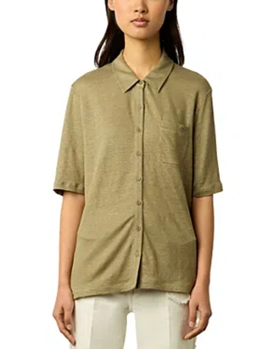 Gerard Darel Mylene Linen Shirt In Khaki Green