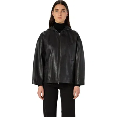 Gerard Darel Nabila Hooded Leather Jacket In Black