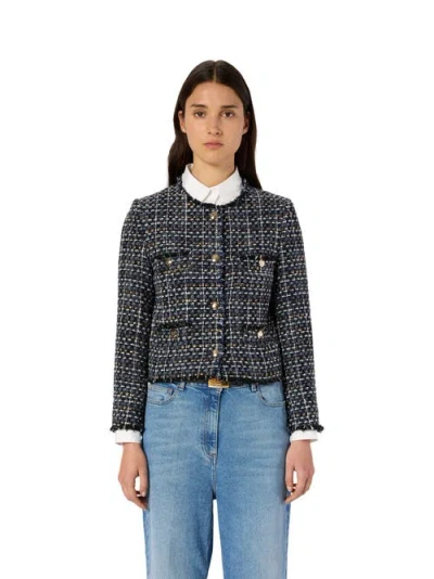 Gerard Darel Naya Cropped Tweed Bouclé Jacket In Black