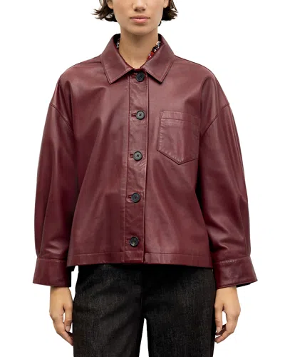 Gerard Darel Penny Leather Button Front Jacket In Burgundy