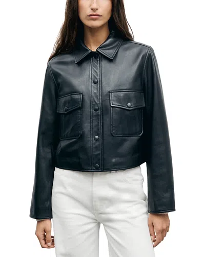 Gerard Darel Petra Leather Button Front Jacket In Black