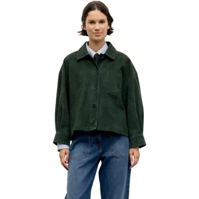 Gerard Darel Pia Cropped Suede Jacket In Dark Green