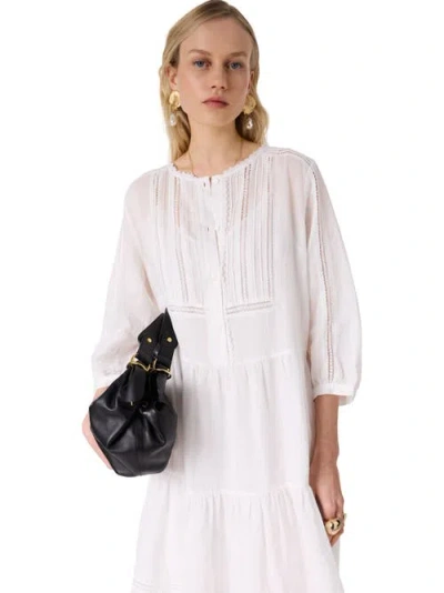 Gerard Darel Pintuck Tiered Midi Lace Dress In White