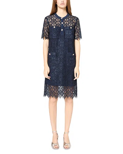 Gerard Darel Placidie Lace Shirt Dress In Navy