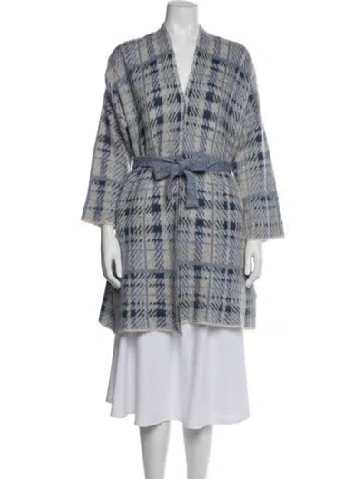 Pre-owned Gerard Darel Plaid Print V-neck Sweater W/ Tags In Blue