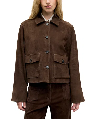 Gerard Darel Pola Suede Button Front Jacket In Brown